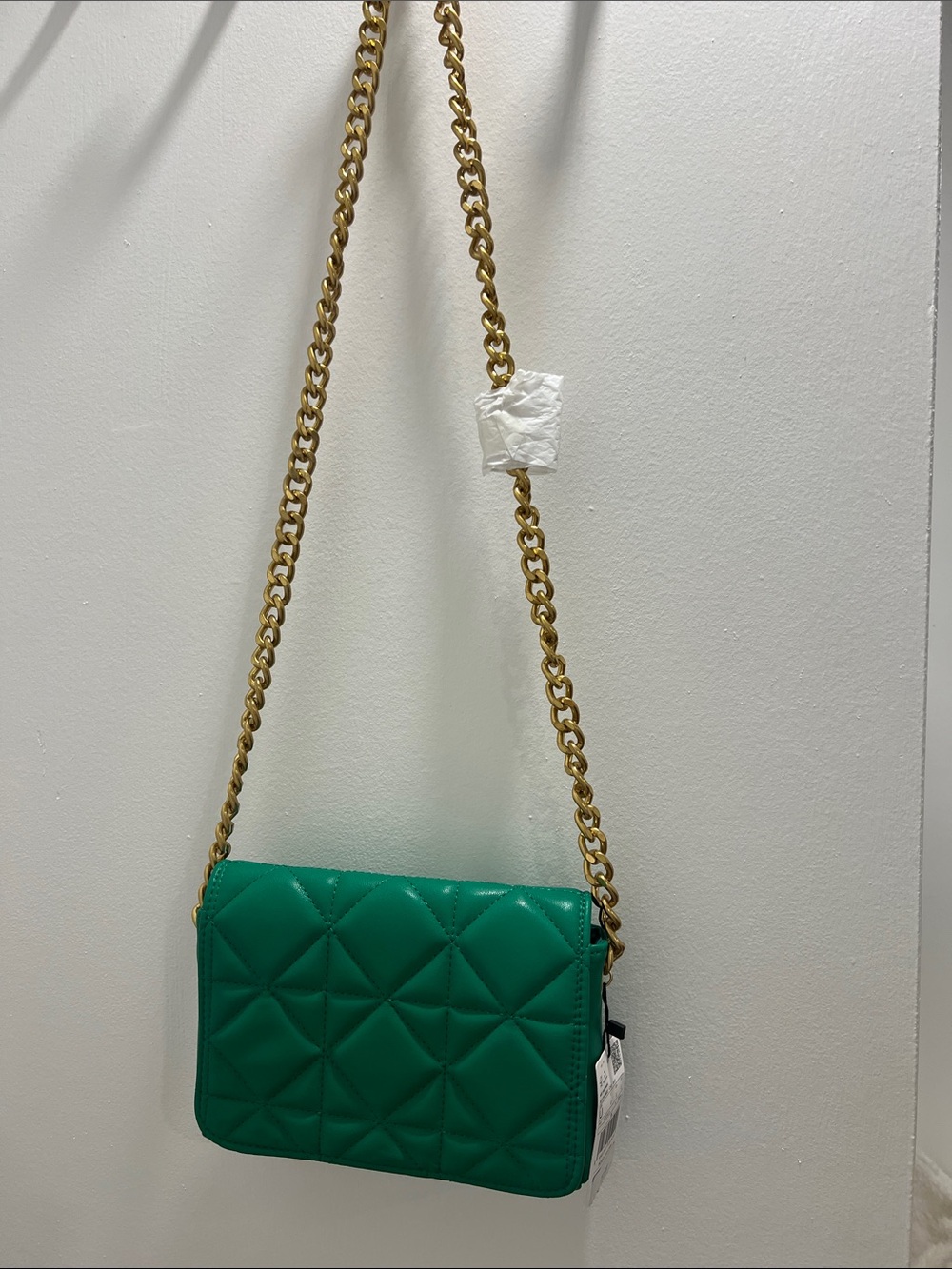 Mango Green Quilted Crossbody Bag with Gold Chain